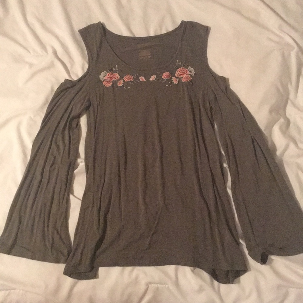 Long sleeve off the shoulder embroidered top